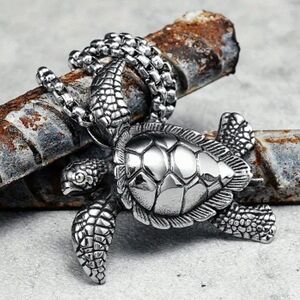 New! MEN'S Sea Turtle Rhodium Plated Alloy Pendant Necklace.
